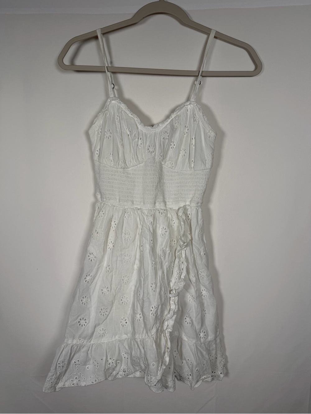Hollister Boho Cottage White Eyelet Smocked‎ Waist Sundress